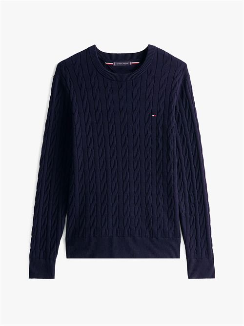 Pullover in maglia intrecciata con bandierina TOMMY HILFIGER | MW0MW33132DW5